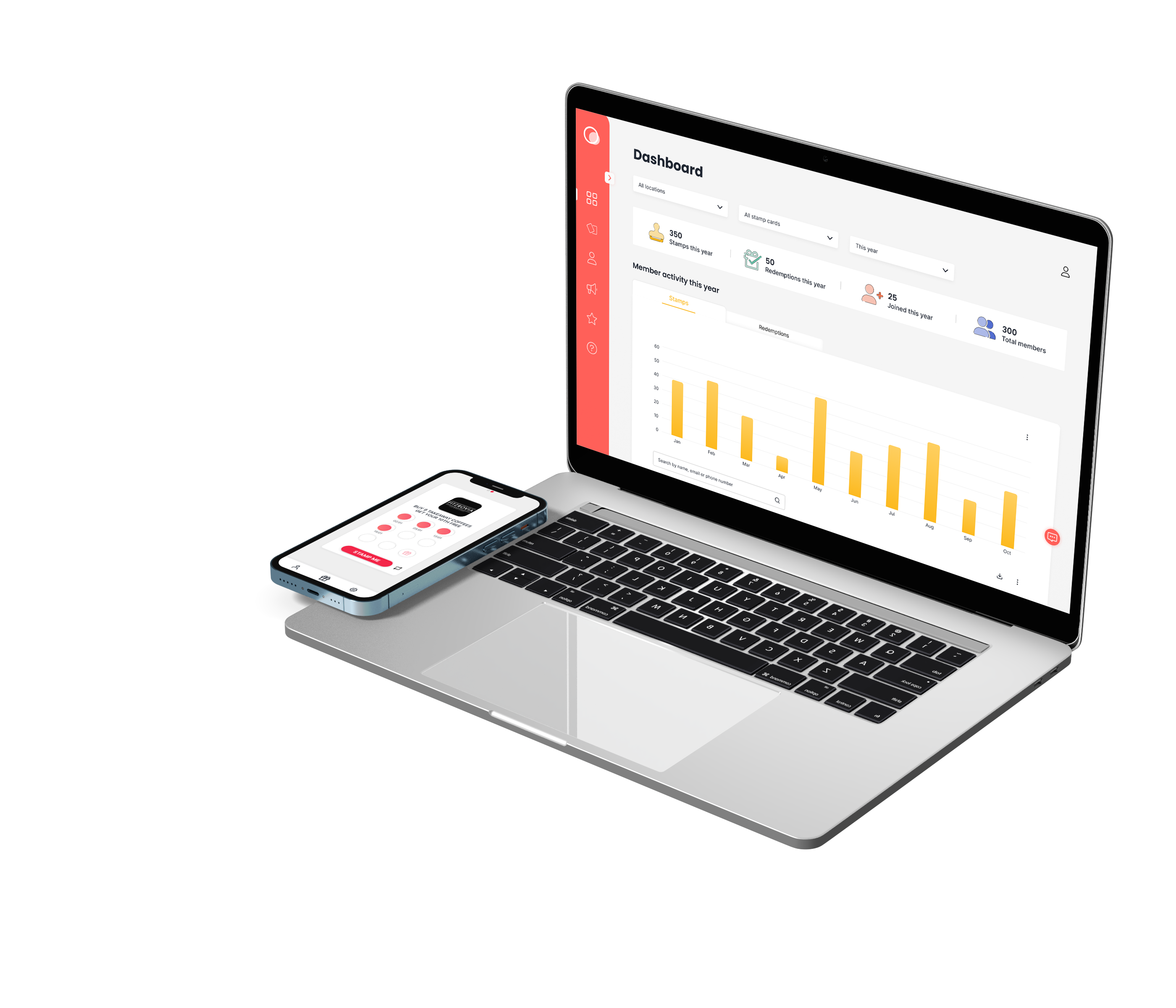 Laptop and phone interface for Stamp Me. 