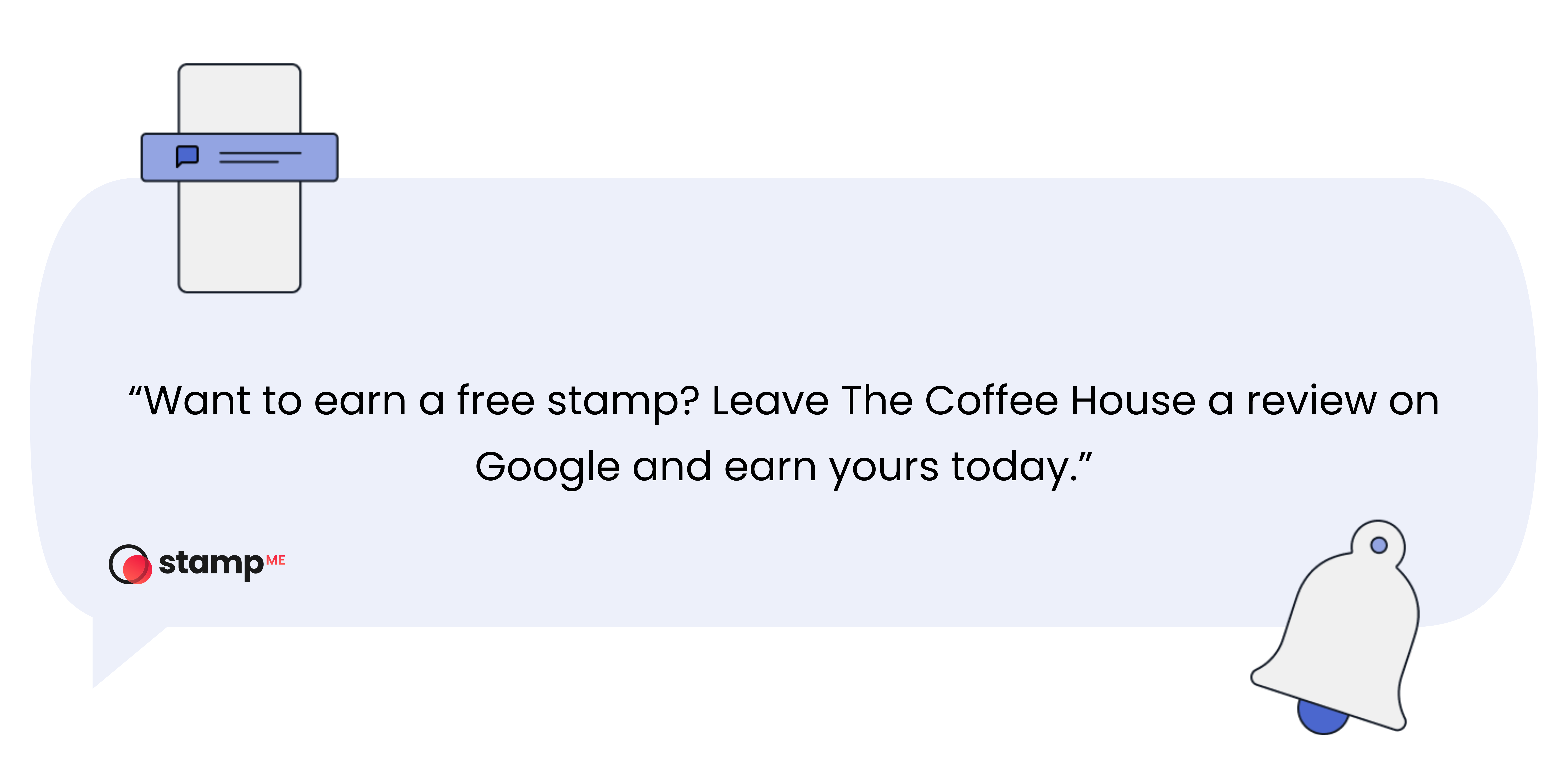 Blue speech bubble with text and icons, representing communication and customer interaction in loyalty programs