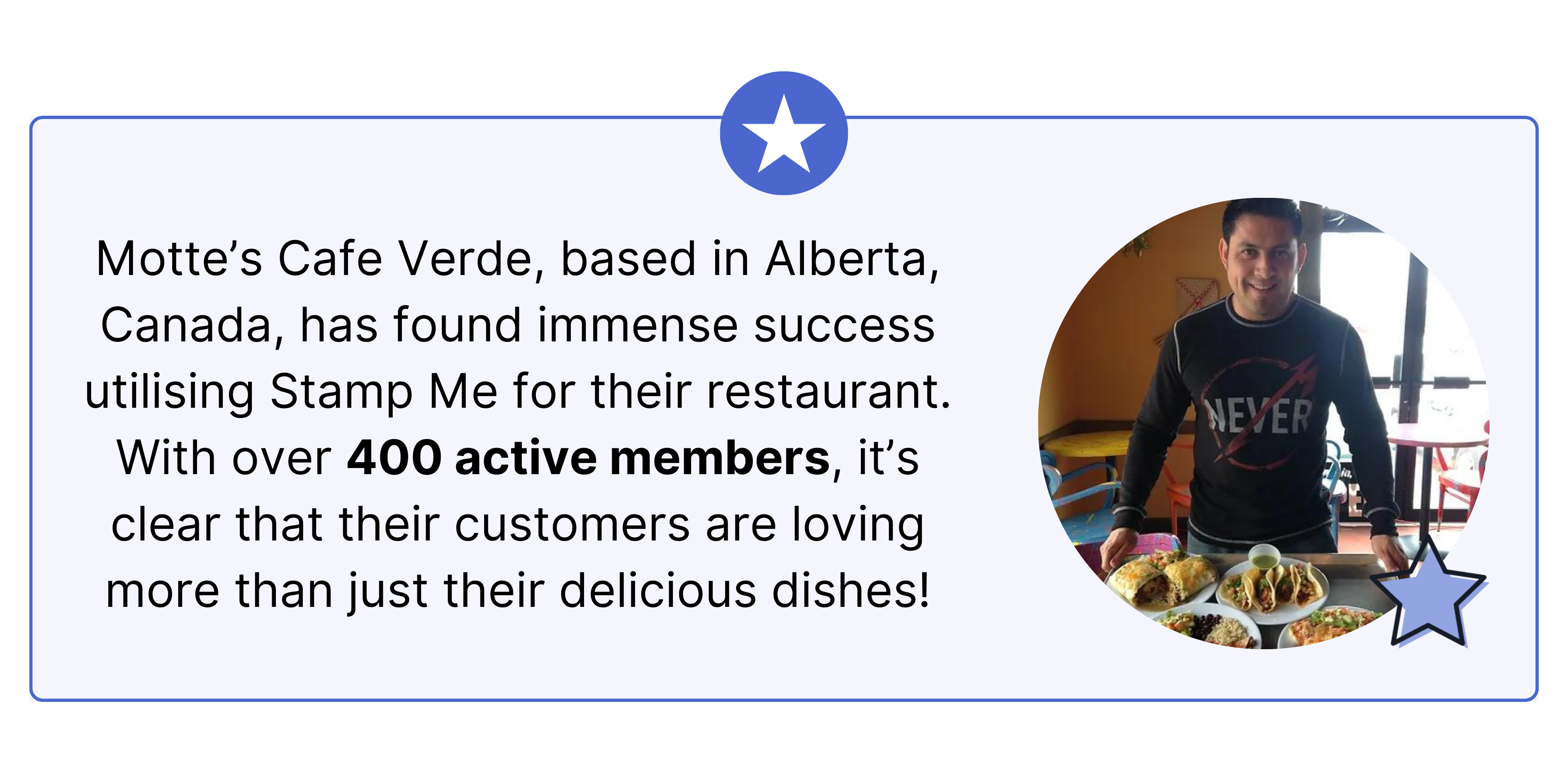 Motte's Cafe Verde tile summing up their loyalty program with Stamp Me. 