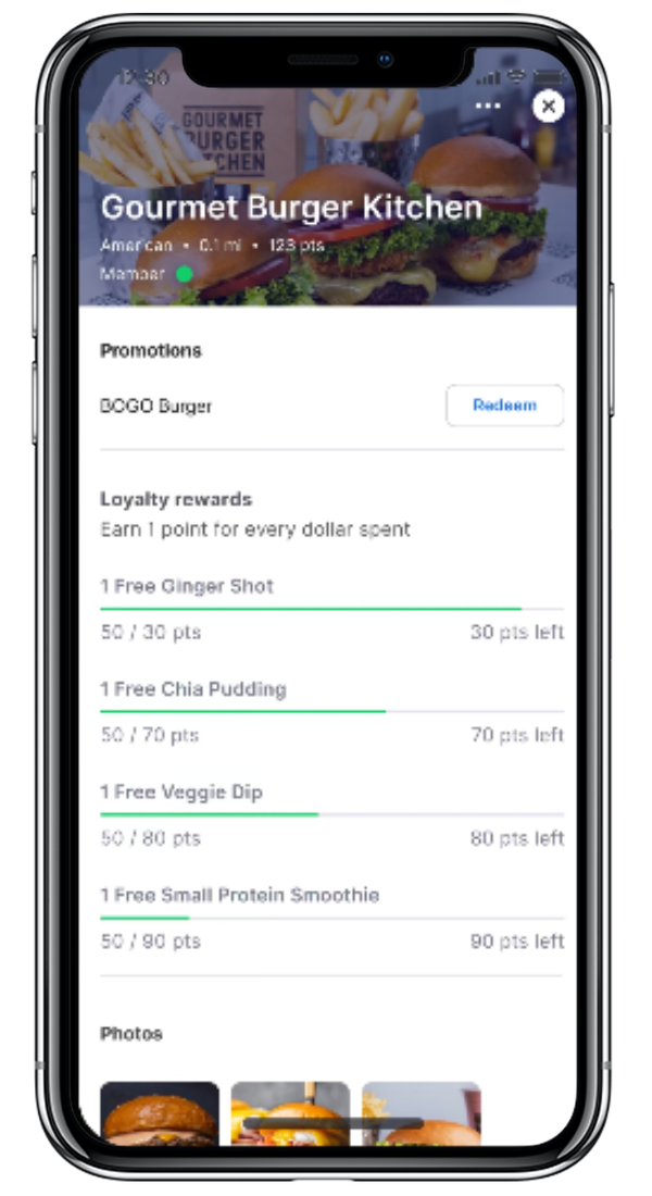 Fivestars loyalty app on a phone image. 