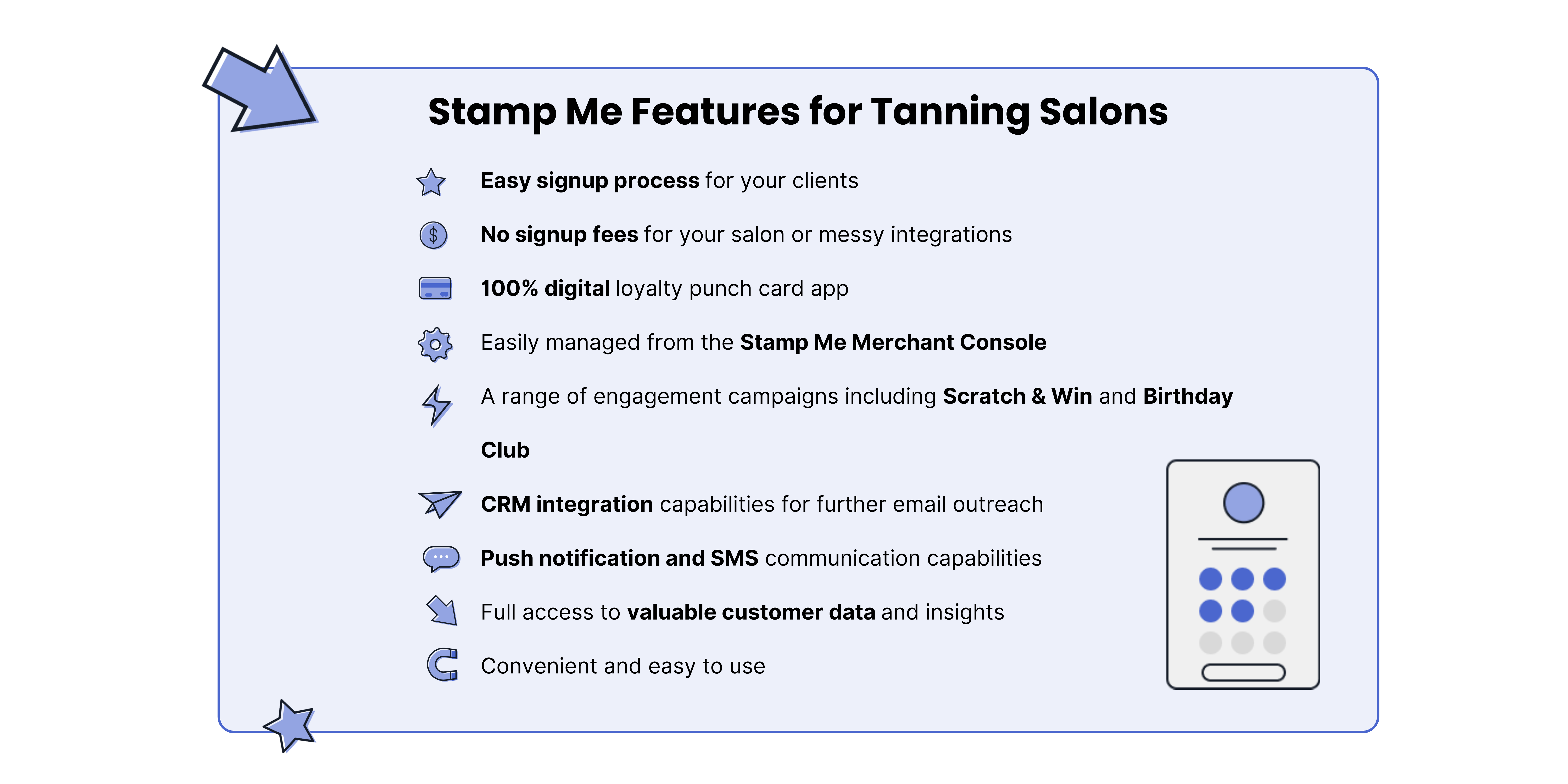 Stamp Me features listed.