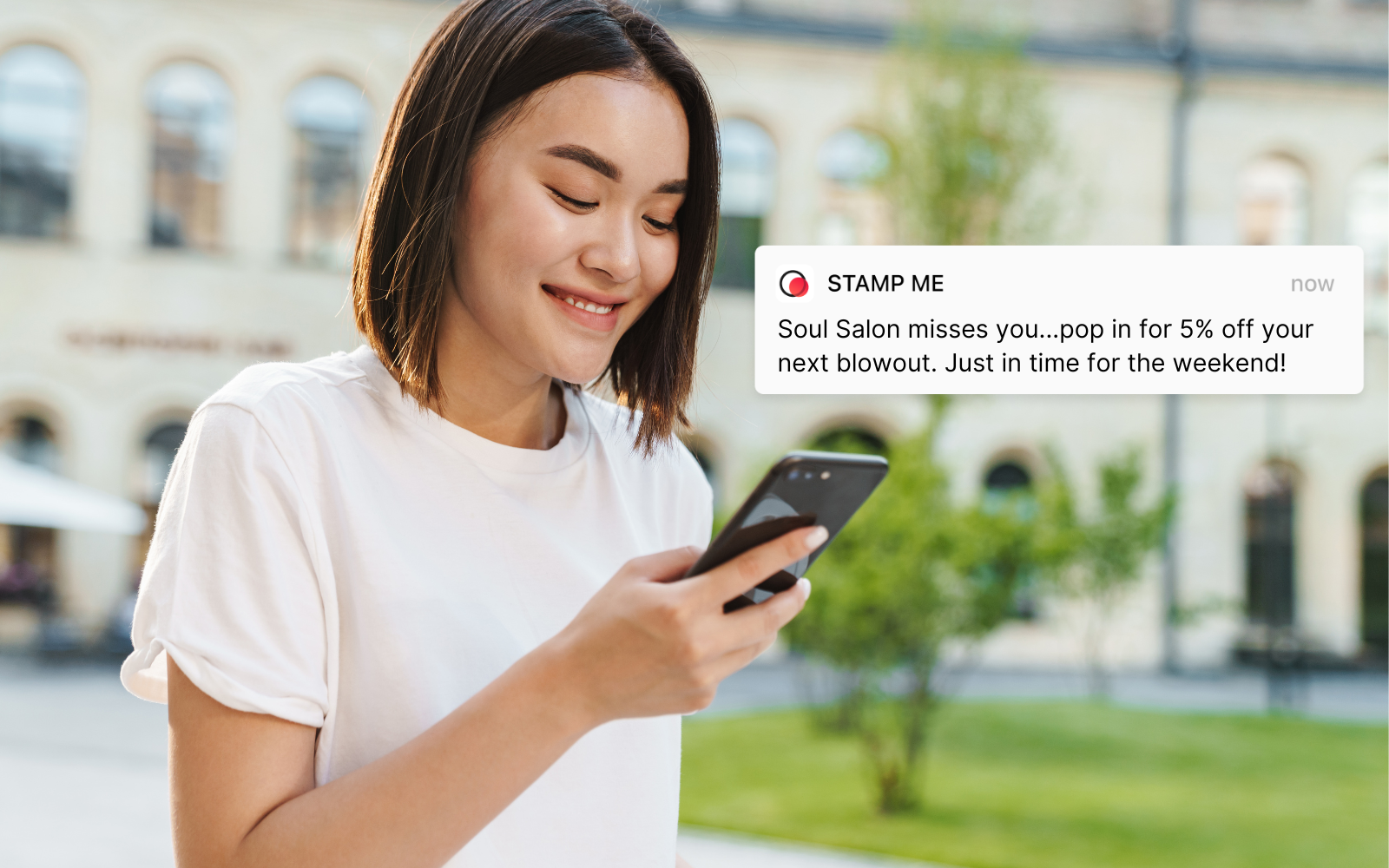 Smartphone screen showing a customer receiving a loyalty reminder notification