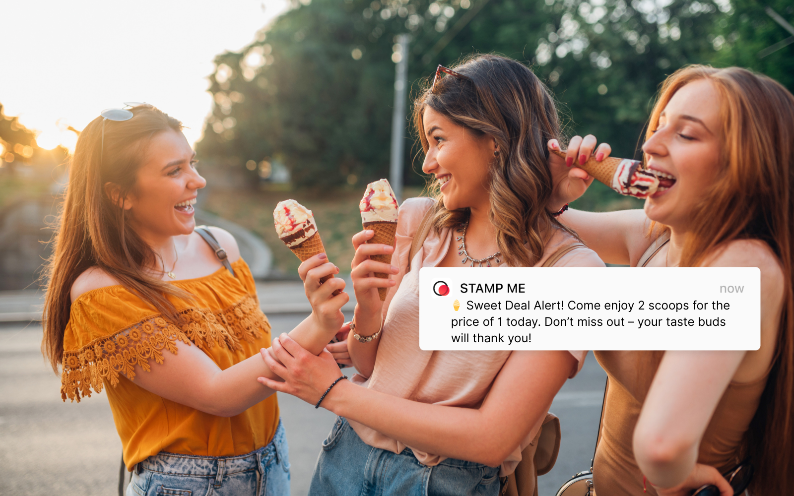 Customers participating in a digital loyalty double stamp day at a U.S. ice cream shop.