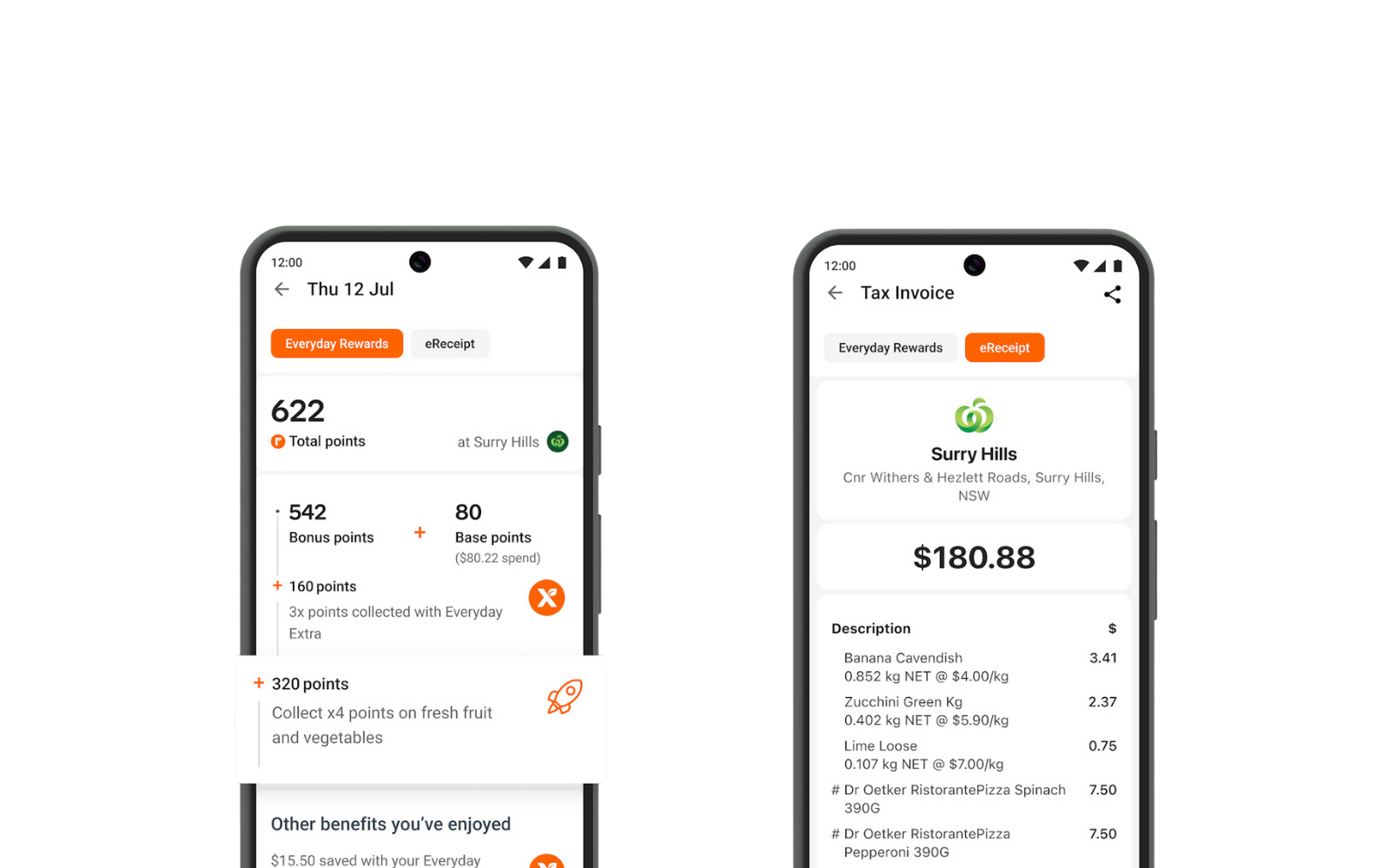 Mobile phone displaying Woolworths Everyday Rewards app interface with points balance and personalized offers